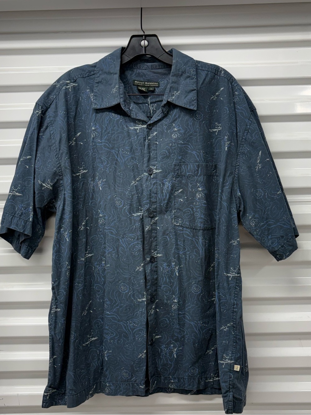 Royal Robbins Blue Abstract Woven Cotton Button-Up Shirt Pockets Men's XL
